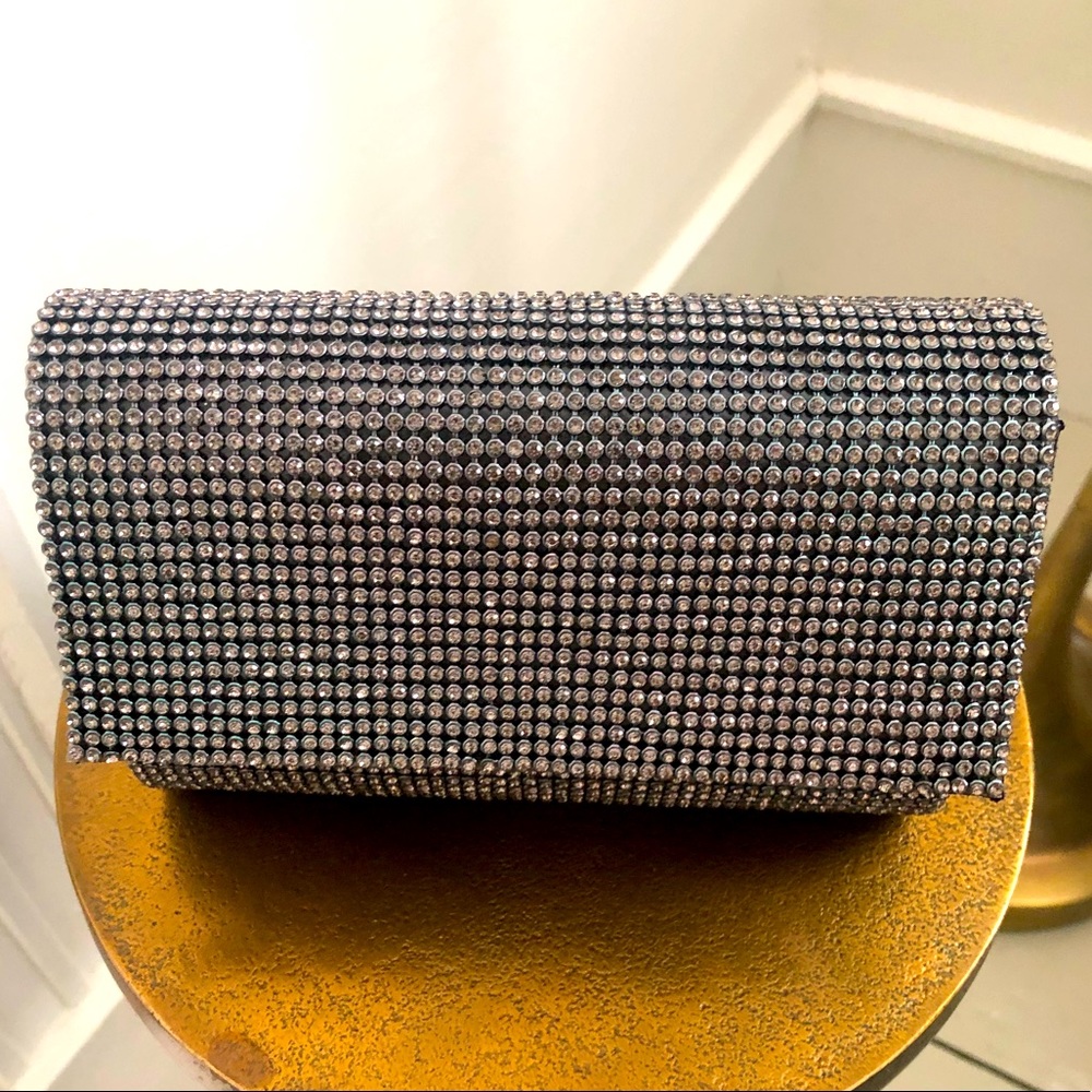 Black clutch bag with rhinestones